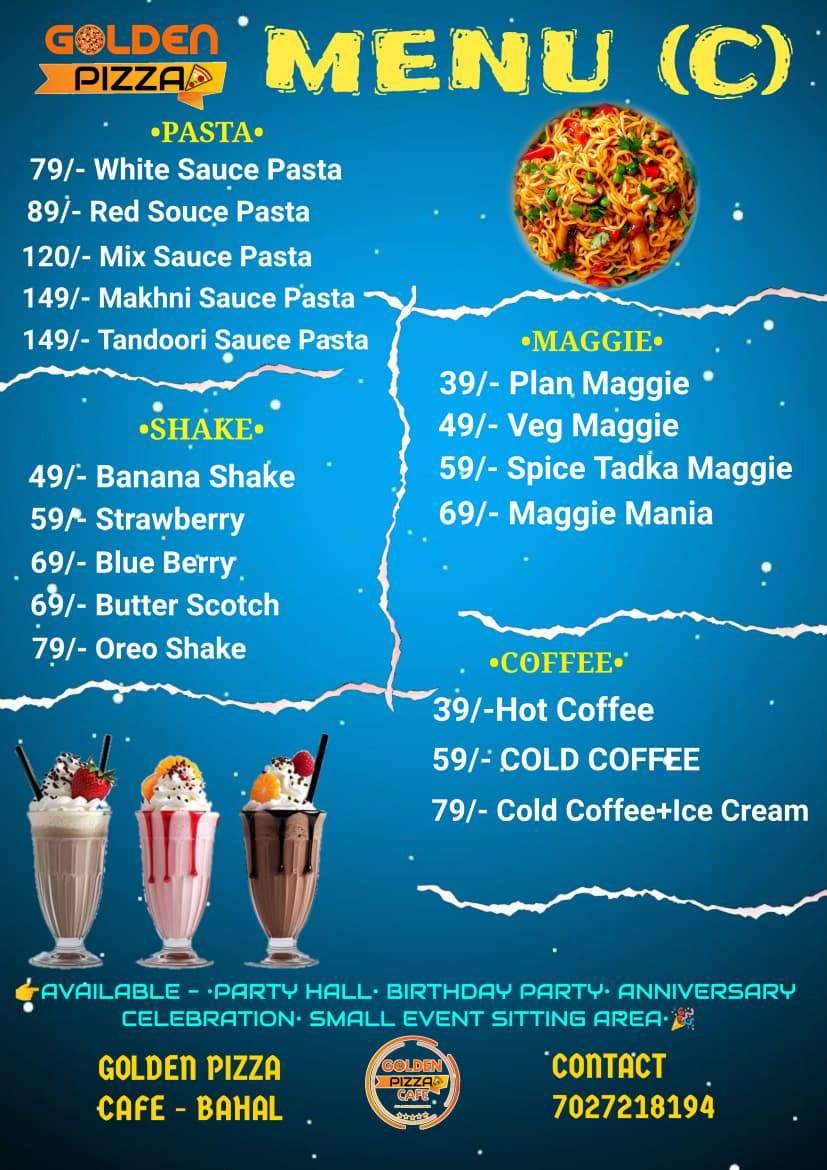 Golden Pizza Cafe Menu C — pasta, maggie, shake, coffee